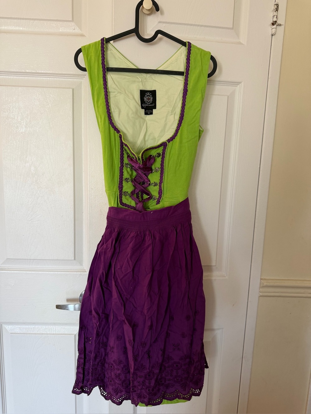 Lime Green and Purple Dirndl-Style Dress